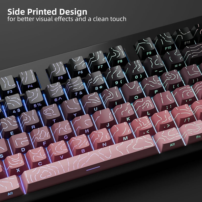 FunHub Shine Through PBT Keycaps - Pink Side Printed DoubleShot Keycaps Set 133 Keys 60 65 75 100 Percent Cherry Profile,Gradient Topographic RGB Backlit Key Caps for MX Full Size Mechanial Keyboards - Image 2